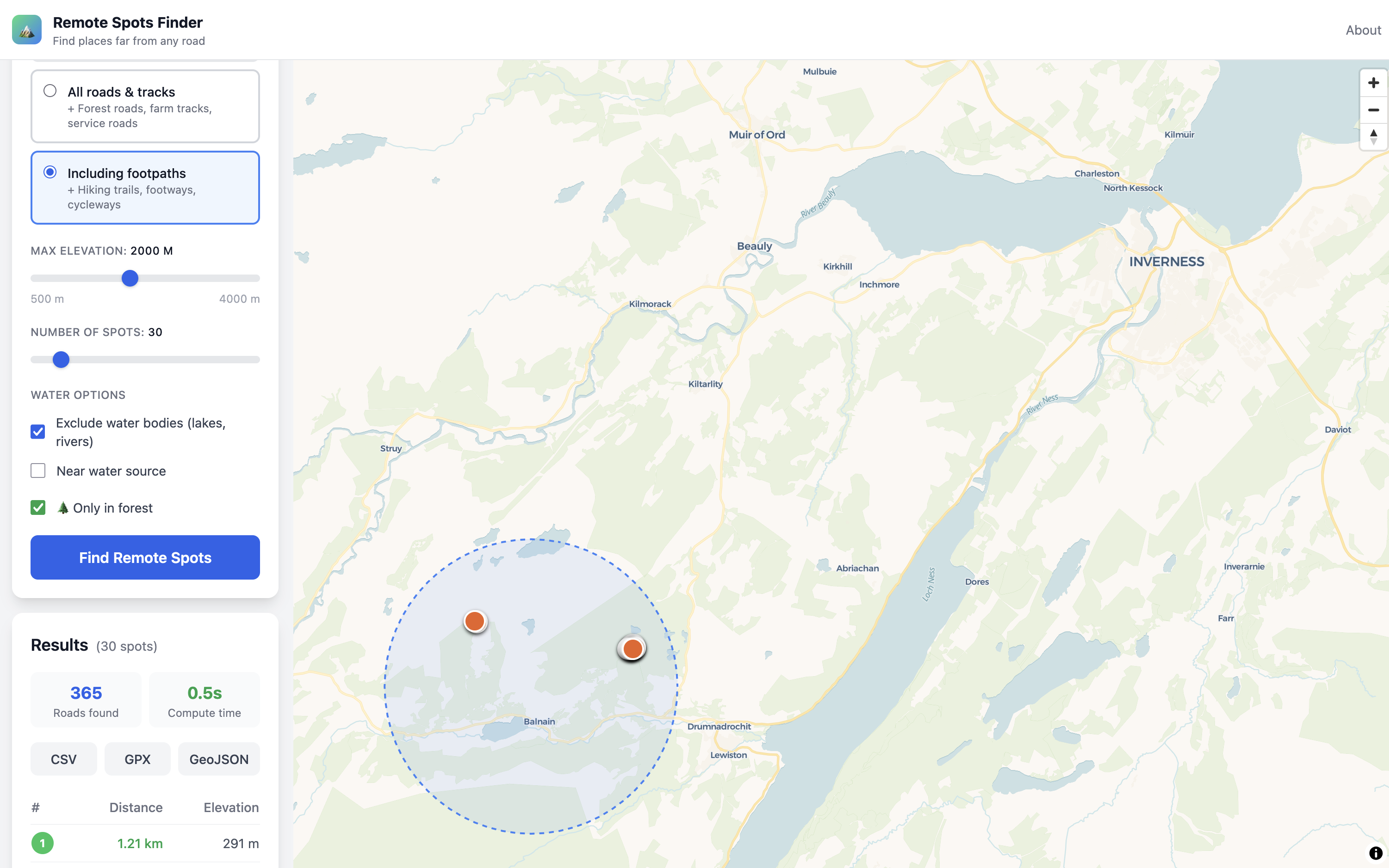 Remote Spots Finder App – Finding remote locations in the Scottish Highlands