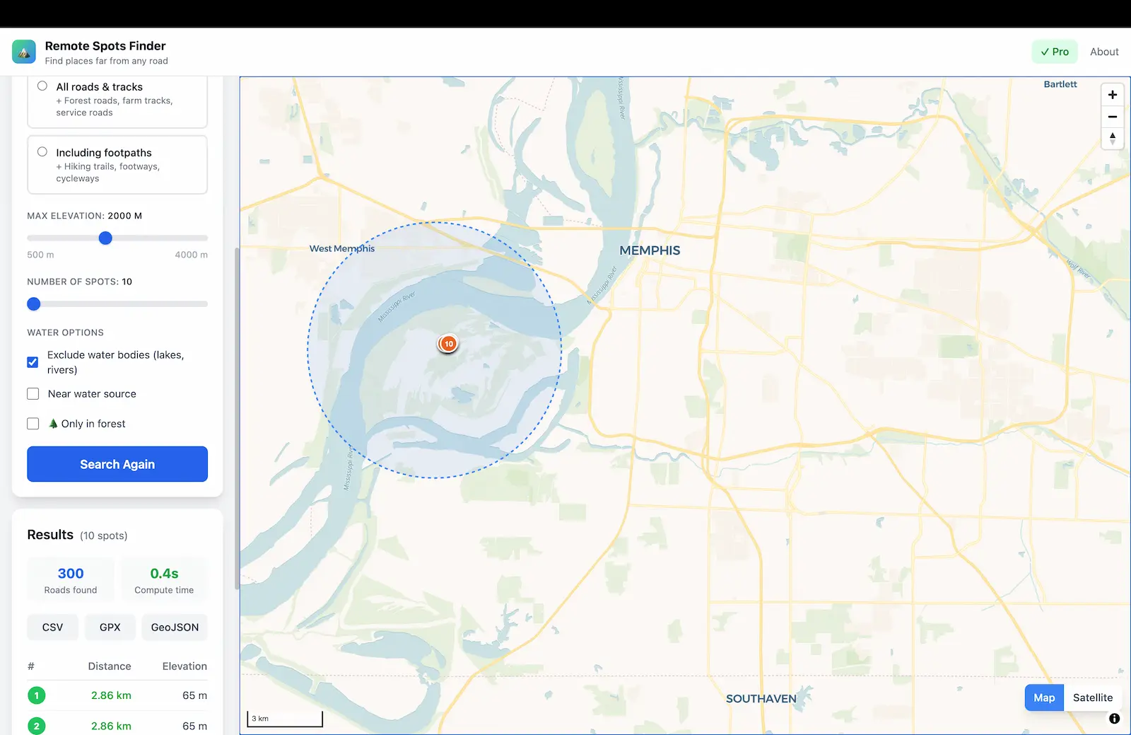Remote Spots Finder showing remote wilderness locations in Montana and Idaho